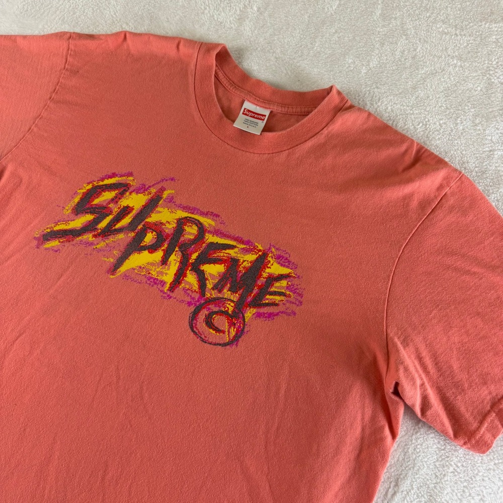 Supreme Scratch T-Shirt Mens Large Coral Pink Graphic Logo FW2020